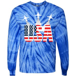 USA Pilot 4th Of July Patriotic Tie-Dye Long Sleeve Shirt