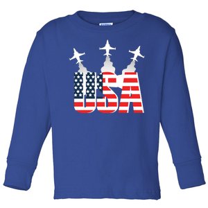 USA Pilot 4th Of July Patriotic Toddler Long Sleeve Shirt