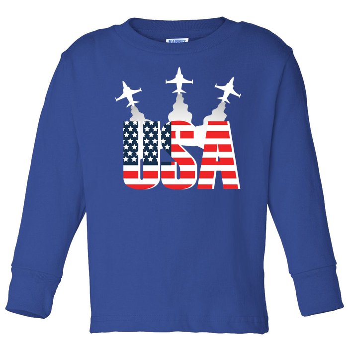 USA Pilot 4th Of July Patriotic Toddler Long Sleeve Shirt