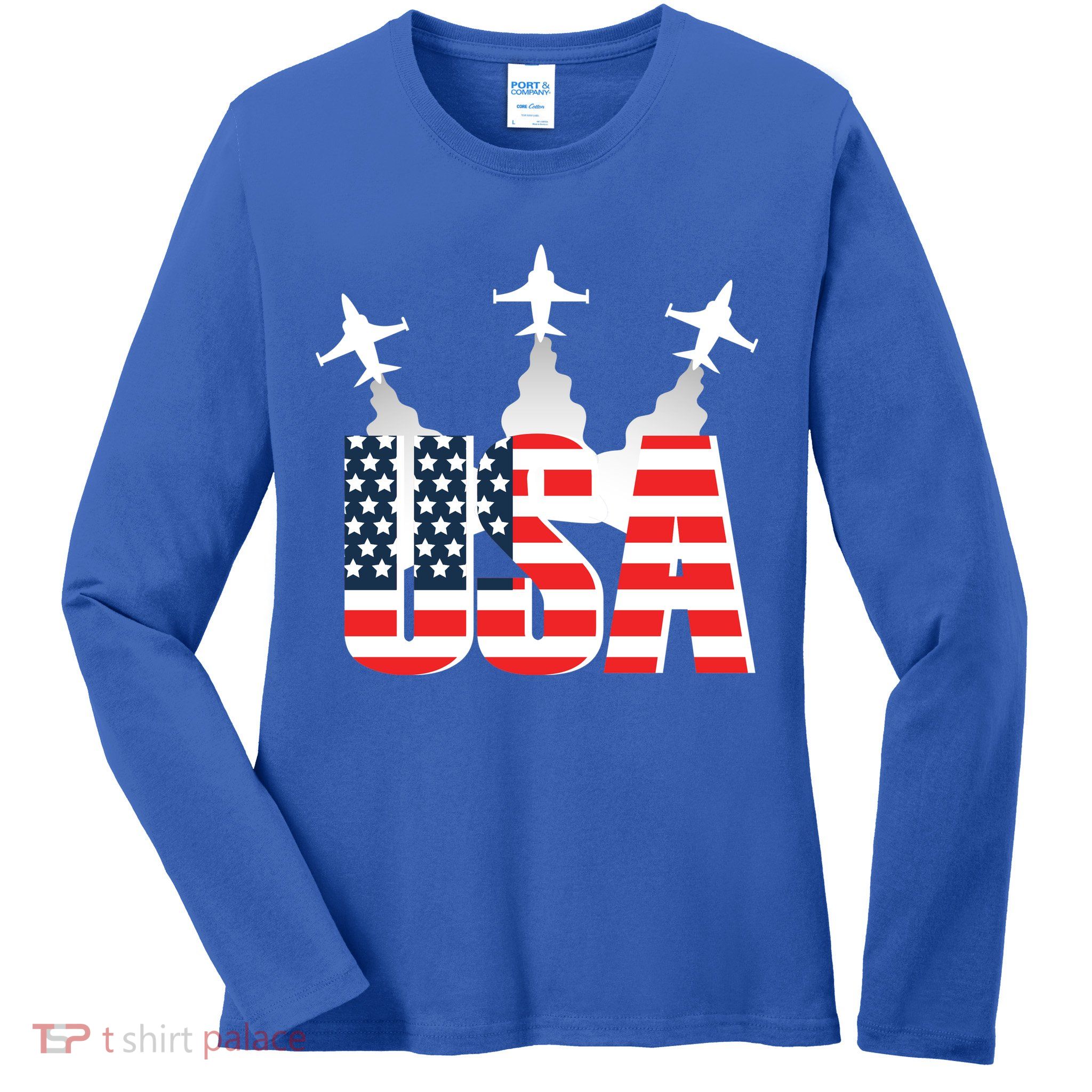 USA Pilot 4th Of July Patriotic Ladies Long Sleeve Shirt