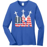 USA Pilot 4th Of July Patriotic Ladies Long Sleeve Shirt