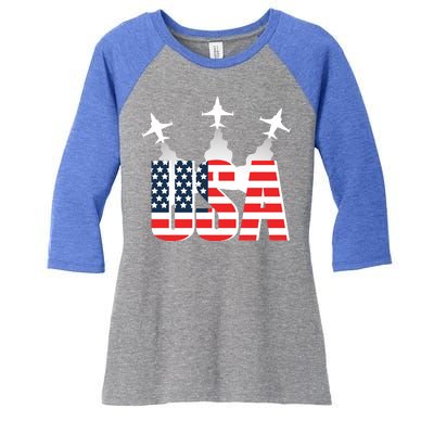 USA Pilot 4th Of July Patriotic Women's Tri-Blend 3/4-Sleeve Raglan Shirt