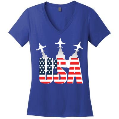 USA Pilot 4th Of July Patriotic Women's V-Neck T-Shirt