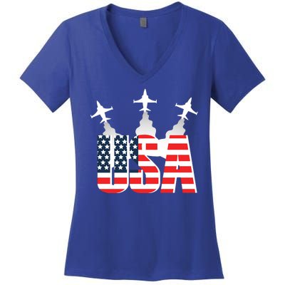 USA Pilot 4th Of July Patriotic Women's V-Neck T-Shirt