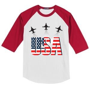 USA Pilot 4th Of July Patriotic Kids Colorblock Raglan Jersey