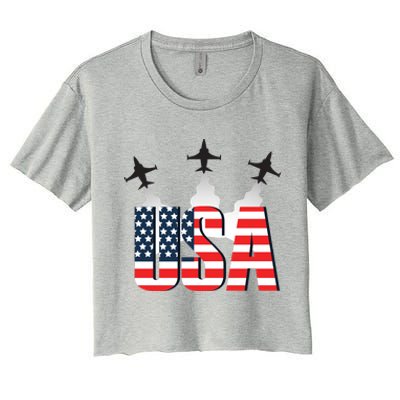 USA Pilot 4th Of July Patriotic Women's Crop Top Tee