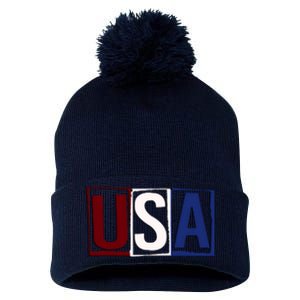 USA Patriotic 4th Of July Pom Pom 12in Knit Beanie