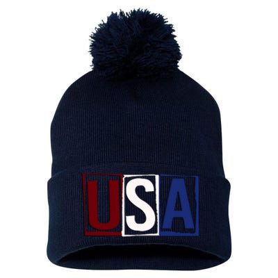 USA Patriotic 4th Of July Pom Pom 12in Knit Beanie