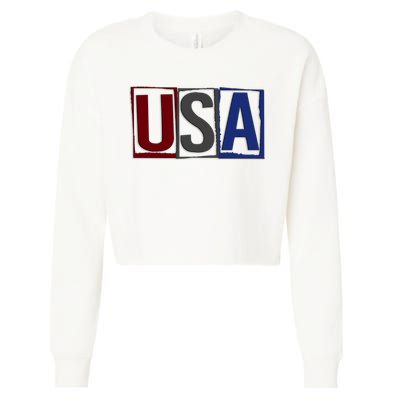 USA Patriotic 4th Of July Cropped Pullover Crew