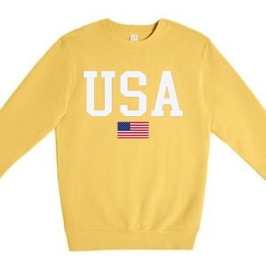 Usa Patriotic American Flag For Us Premium Crewneck Sweatshirt