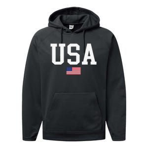 Usa Patriotic American Flag For Us Performance Fleece Hoodie