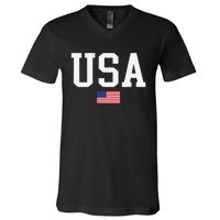 Usa Patriotic American Flag For Us V-Neck T-Shirt