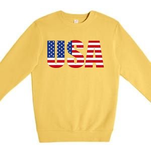 Usa Patriotic American Flag Premium Crewneck Sweatshirt