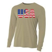 Usa Patriotic American Flag Cooling Performance Long Sleeve Crew