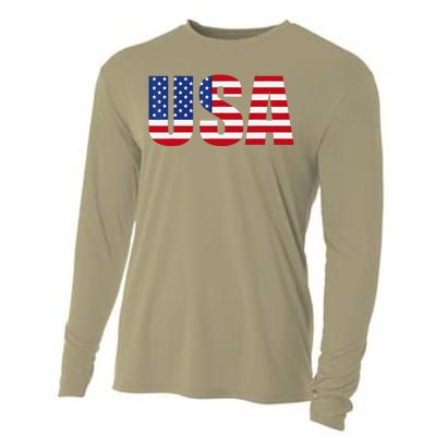 Usa Patriotic American Flag Cooling Performance Long Sleeve Crew