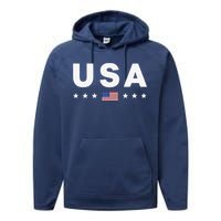 Usa Patriotic American Flag July 4th Performance Fleece Hoodie