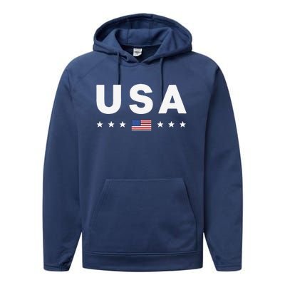 Usa Patriotic American Flag July 4th Performance Fleece Hoodie