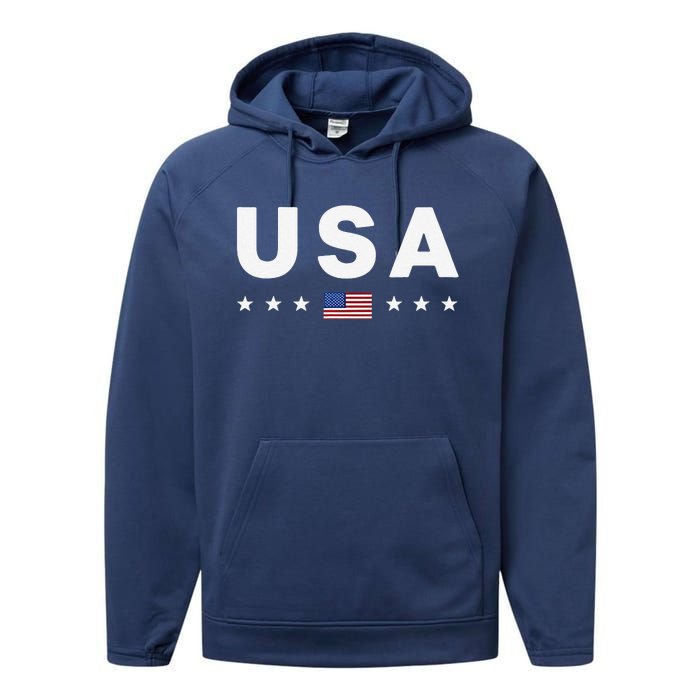 Usa Patriotic American Flag July 4th Performance Fleece Hoodie