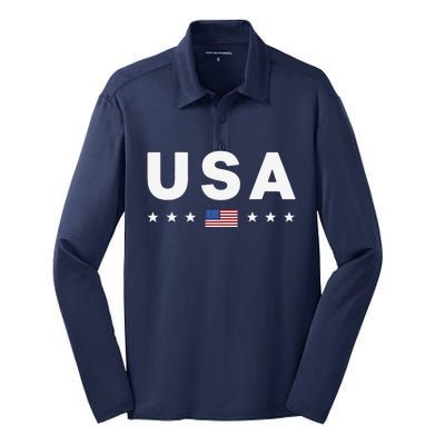 Usa Patriotic American Flag July 4th Silk Touch Performance Long Sleeve Polo