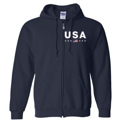 Usa Patriotic American Flag July 4th Full Zip Hoodie