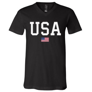 Usa Patriotic American Flag V-Neck T-Shirt