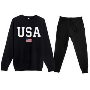 Usa Patriotic American Flag Premium Crewneck Sweatsuit Set