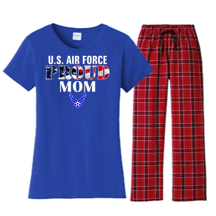 Us Proud Air Force Mom With American Flag Gift For Veteran Cool Gift Women's Flannel Pajama Set