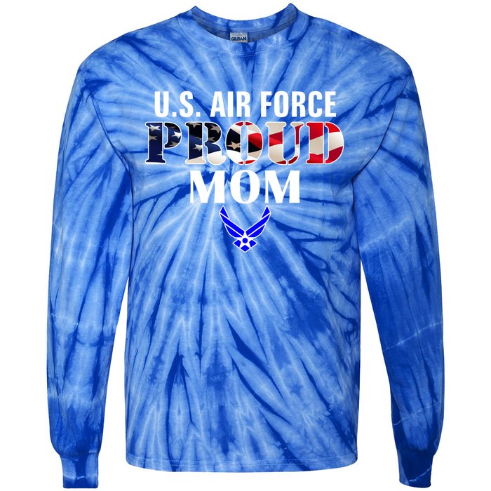 Us Proud Air Force Mom With American Flag Gift For Veteran Cool Gift Tie-Dye Long Sleeve Shirt