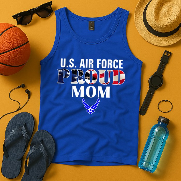 Us Proud Air Force Mom With American Flag Gift For Veteran Cool Gift Tank Top