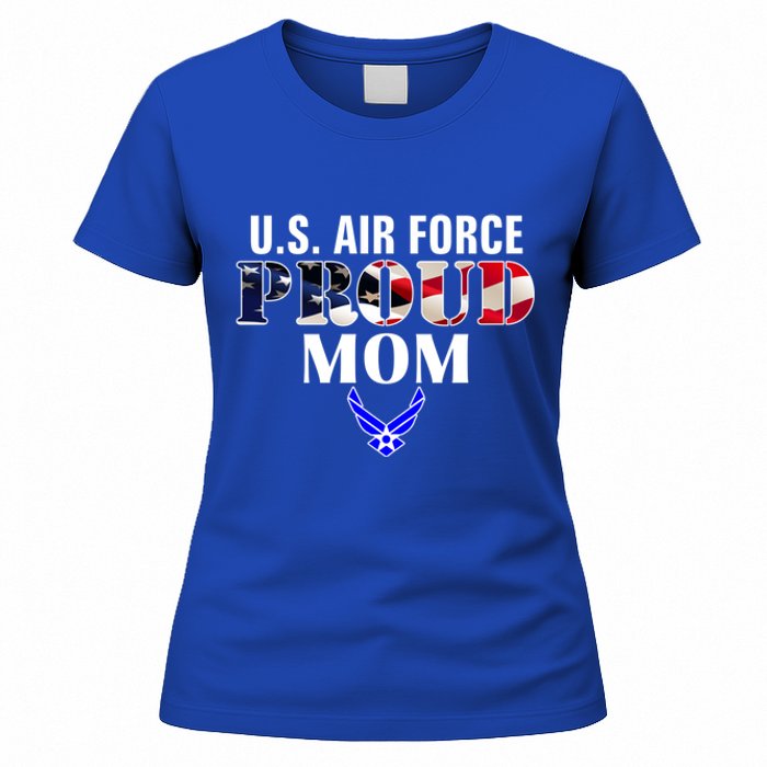 Us Proud Air Force Mom With American Flag Gift For Veteran Cool Gift Women's T-Shirt