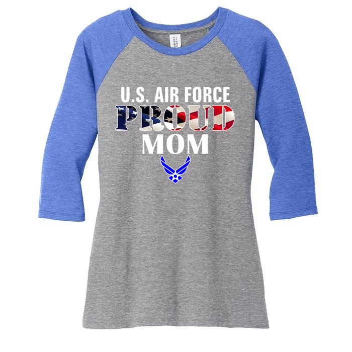 Us Proud Air Force Mom With American Flag Gift For Veteran Cool Gift Women's Tri-Blend 3/4-Sleeve Raglan Shirt