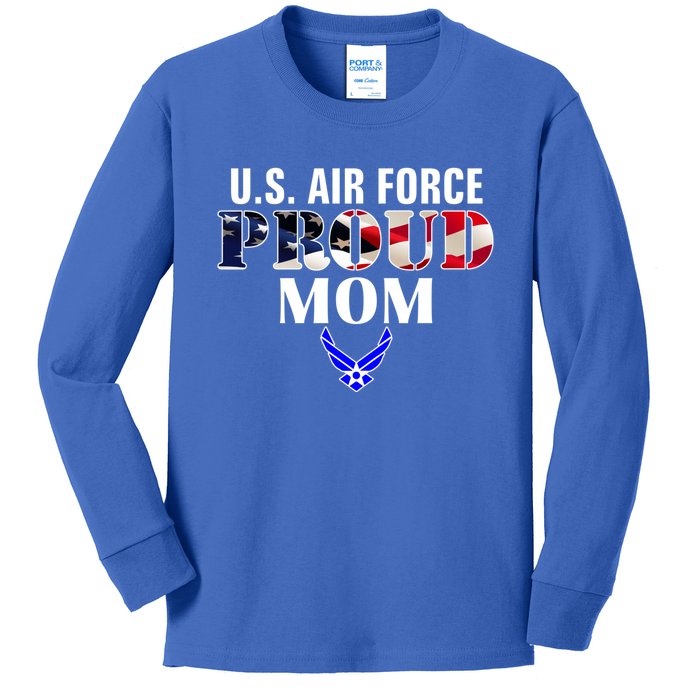 Us Proud Air Force Mom With American Flag Gift For Veteran Cool Gift Kids Long Sleeve Shirt