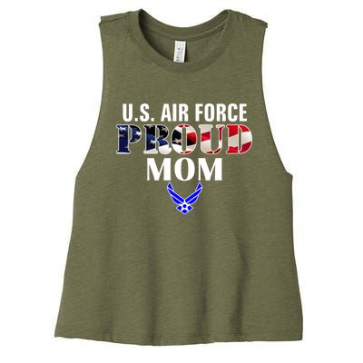 Us Proud Air Force Mom With American Flag Gift For Veteran Cool Gift Women's Racerback Cropped Tank