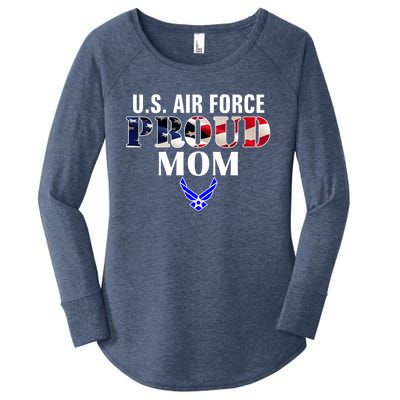 Us Proud Air Force Mom With American Flag Gift For Veteran Cool Gift Women's Perfect Tri Tunic Long Sleeve Shirt