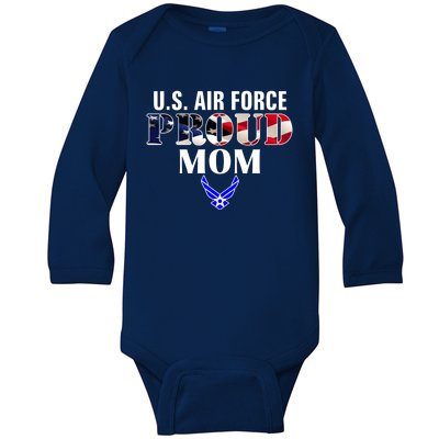 Us Proud Air Force Mom With American Flag Gift For Veteran Cool Gift Baby Long Sleeve Bodysuit