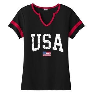 USA Patriotic American Flag Distressed Ladies Halftime Notch Neck Tee