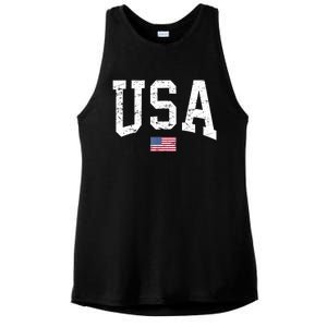 USA Patriotic American Flag Distressed Ladies PosiCharge Tri-Blend Wicking Tank