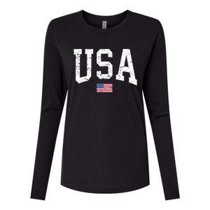 USA Patriotic American Flag Distressed Womens Cotton Relaxed Long Sleeve T-Shirt