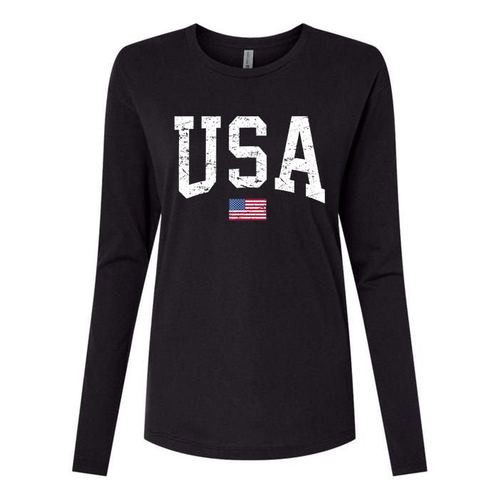 USA Patriotic American Flag Distressed Womens Cotton Relaxed Long Sleeve T-Shirt