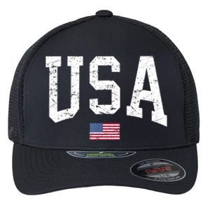 USA Patriotic American Flag Distressed Flexfit Unipanel Trucker Cap