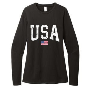 USA Patriotic American Flag Distressed Womens CVC Long Sleeve Shirt