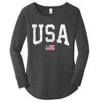 USA Patriotic American Flag Distressed Women's Perfect Tri Tunic Long Sleeve Shirt