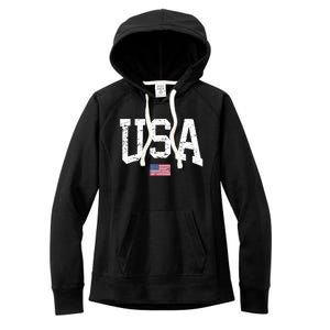 USA Patriotic American Flag Distressed Women's Fleece Hoodie