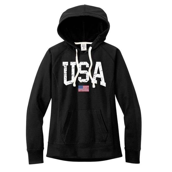 USA Patriotic American Flag Distressed Women's Fleece Hoodie