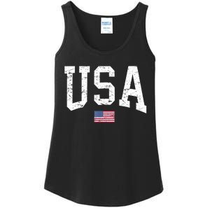 USA Patriotic American Flag Distressed Ladies Essential Tank