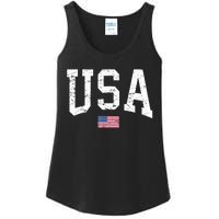 USA Patriotic American Flag Distressed Ladies Essential Tank