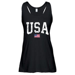 USA Patriotic American Flag Distressed Ladies Essential Flowy Tank