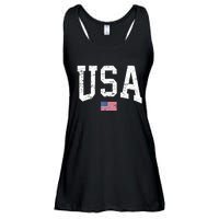 USA Patriotic American Flag Distressed Ladies Essential Flowy Tank