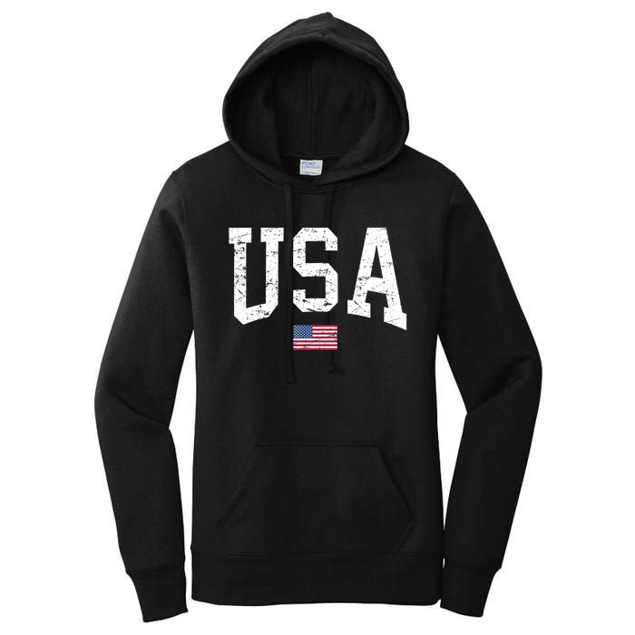 USA Patriotic American Flag Distressed Women's Pullover Hoodie