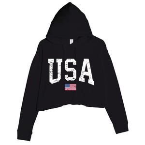 USA Patriotic American Flag Distressed Crop Fleece Hoodie